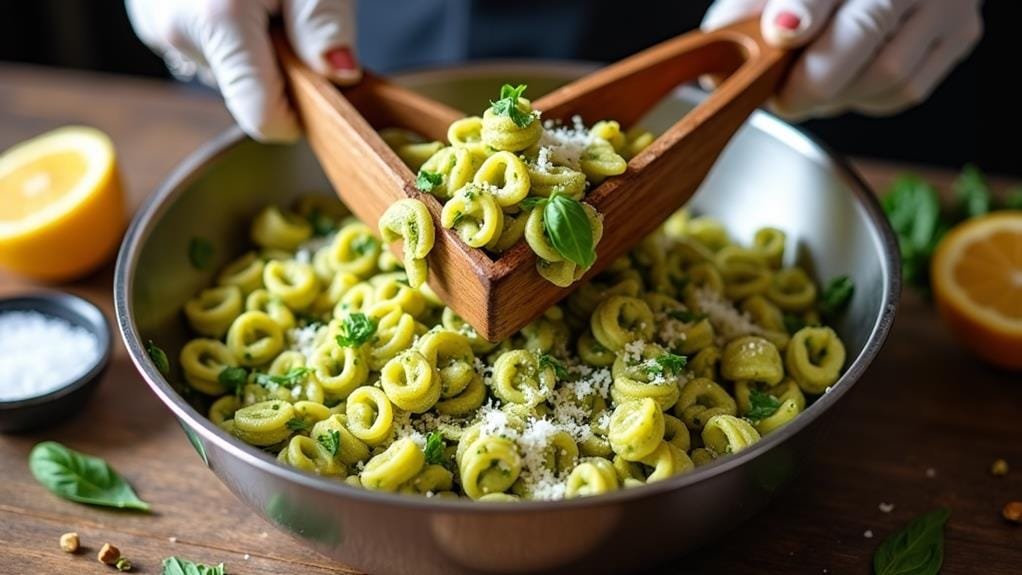 combine pasta and pesto