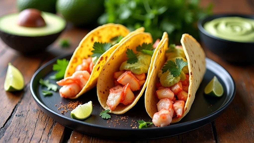 Lobster Tacos With Avocado Crema and Lime