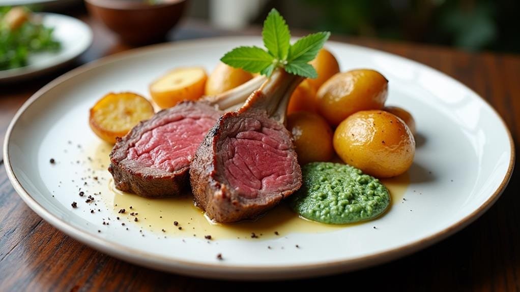 Roasted Lamb Rump With Mint Sauce and Potatoes