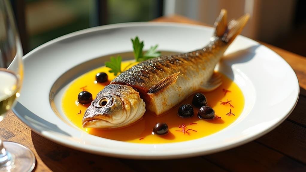 Pan-Seared Branzino With Saffron and Olives