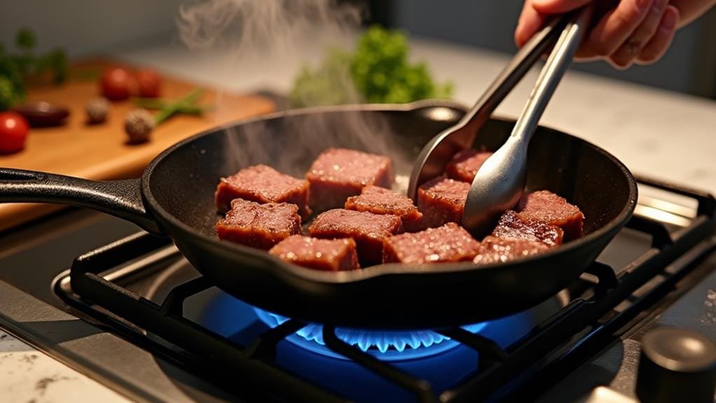 sear lamb in skillet