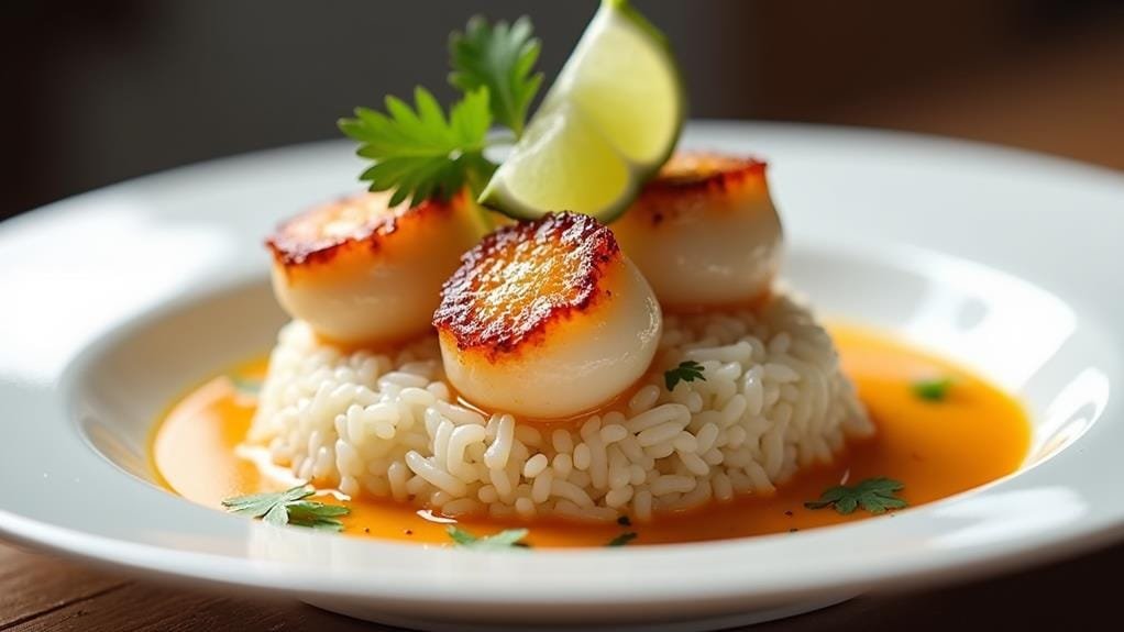 Seared Scallops With Coconut Curry and Ginger 5 serve with steamed rice