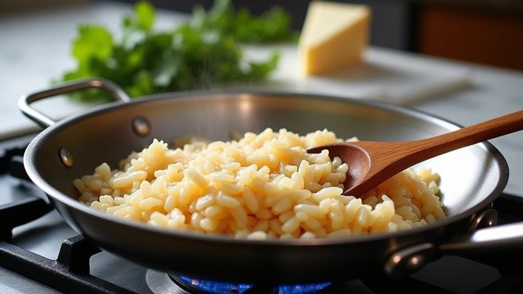 Jalapeño Risotto With Queso Fresco and Cilantro 1 toast rice in pan