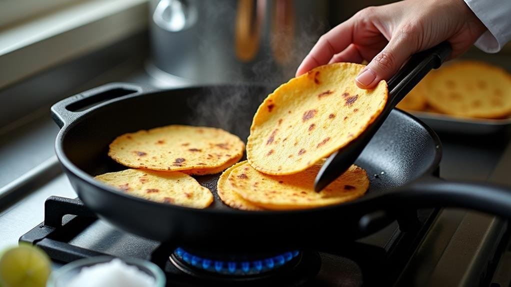 warm tortillas in skillet