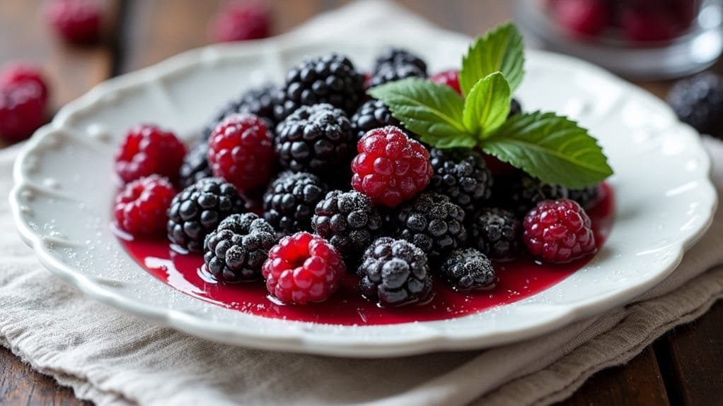 Merry Berry Bramble With Sugared Fruit 8 arrange fruits on plates