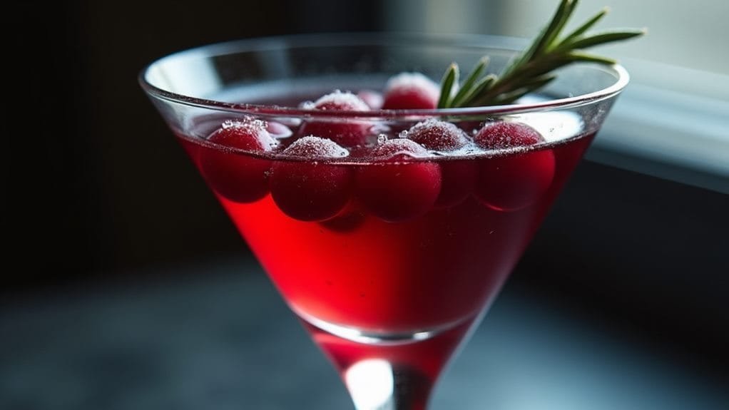 Spiced Cranberry Martini With Sugared Rosemary Rim