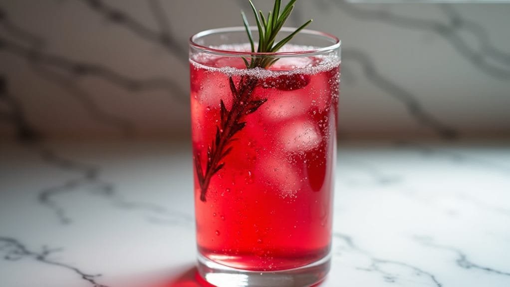 Frosted Pomegranate Fizz With Rosemary 8 finish with club soda