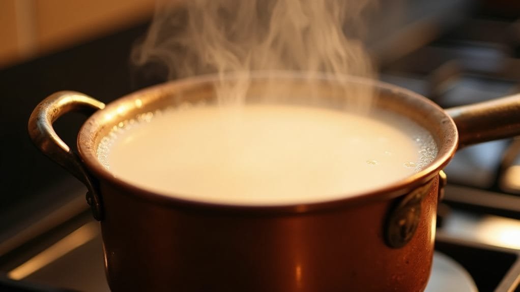 heat milk until steaming
