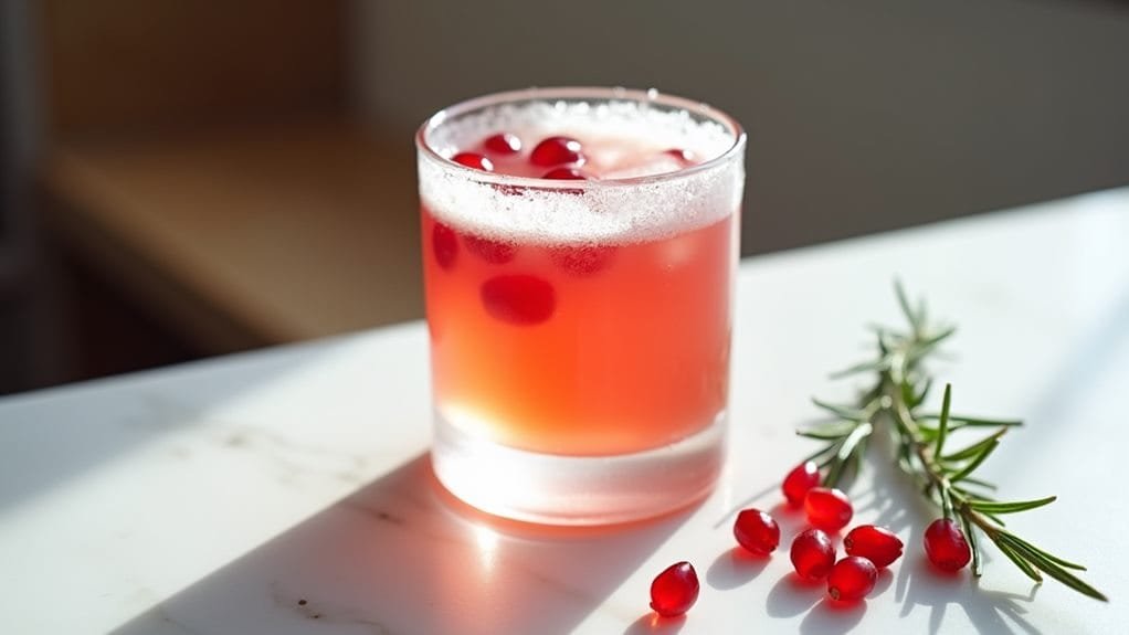 Frosted Pomegranate Fizz With Rosemary 4 prepare glass rims first