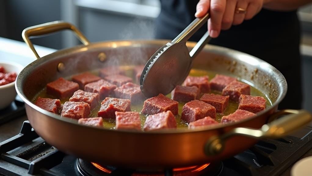 brown lamb cooking process