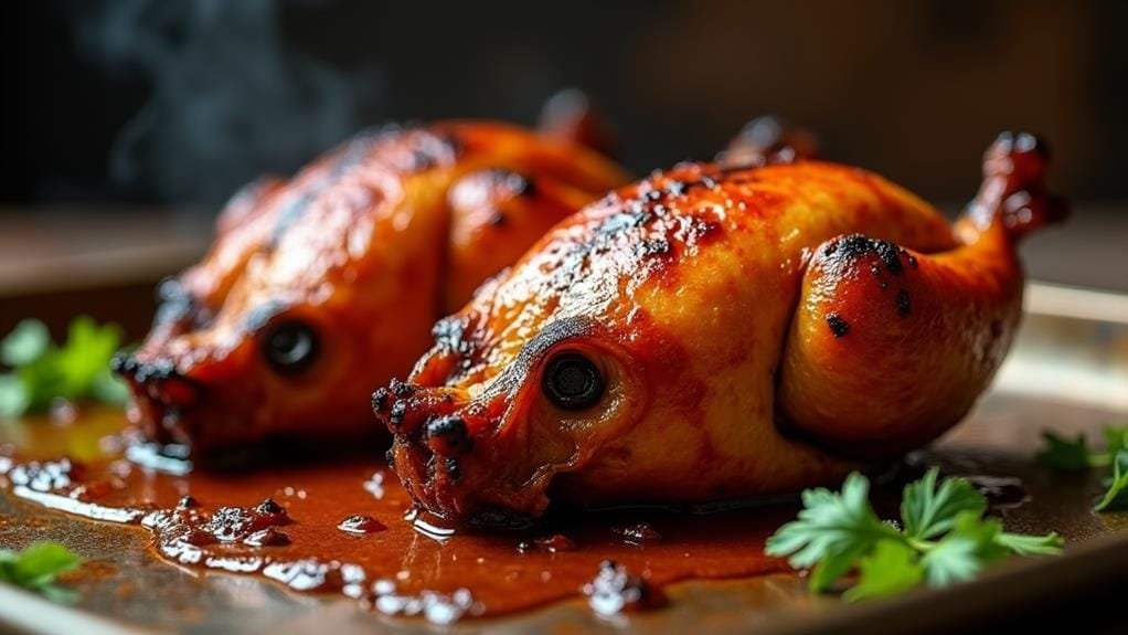 Tandoori Quail With Saffron Rice and Mango 3 charred roasted quails step