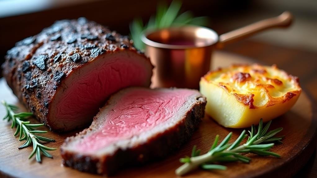Coffee-Rubbed Prime Rib With Paprika Jus & Gratin