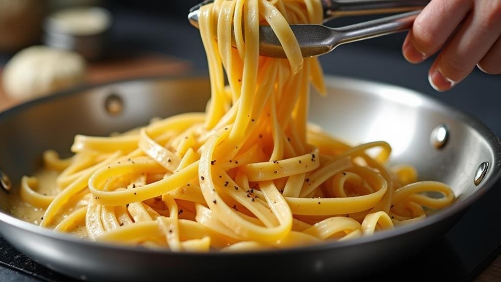 combine pasta and sauce