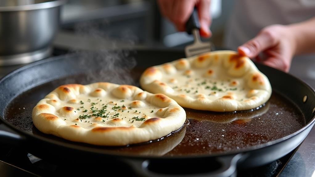 Truffle Naan With Mushroom Masala and Kulfi 3 cook naan on griddle
