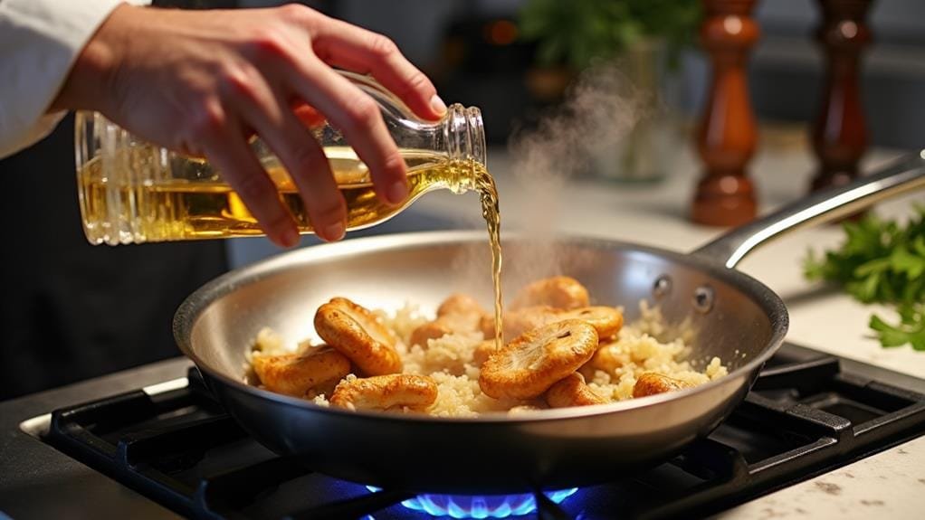 Seared Halibut With Chanterelles & Truffle Oil 4 deglaze pan using wine