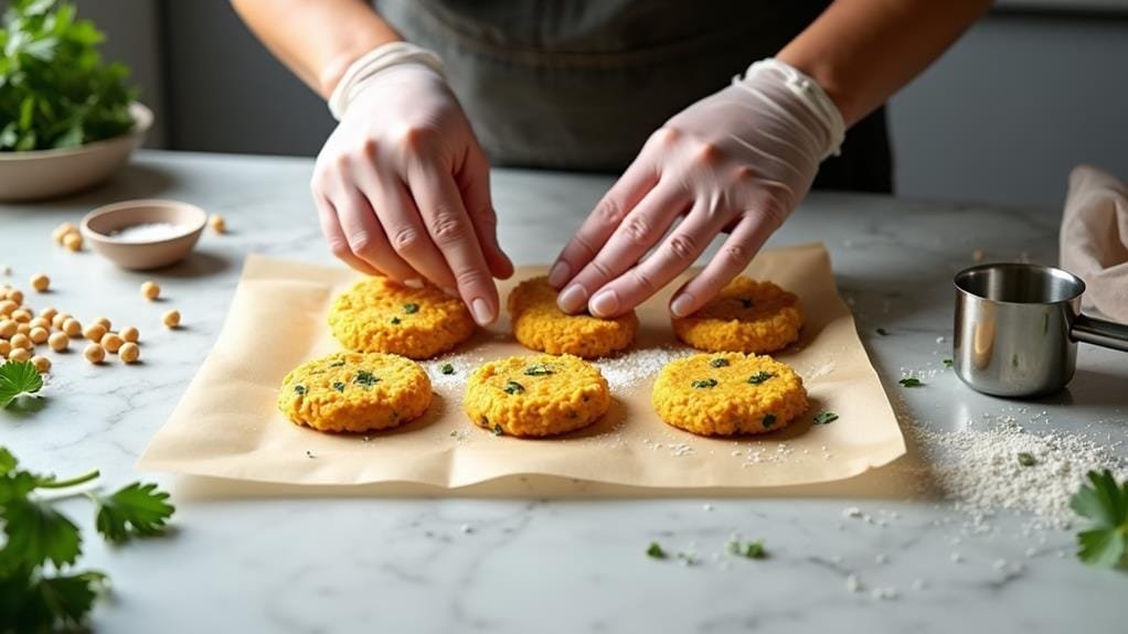 Chickpea Fritters With Harissa Yogurt and Mint 1 form into small patties