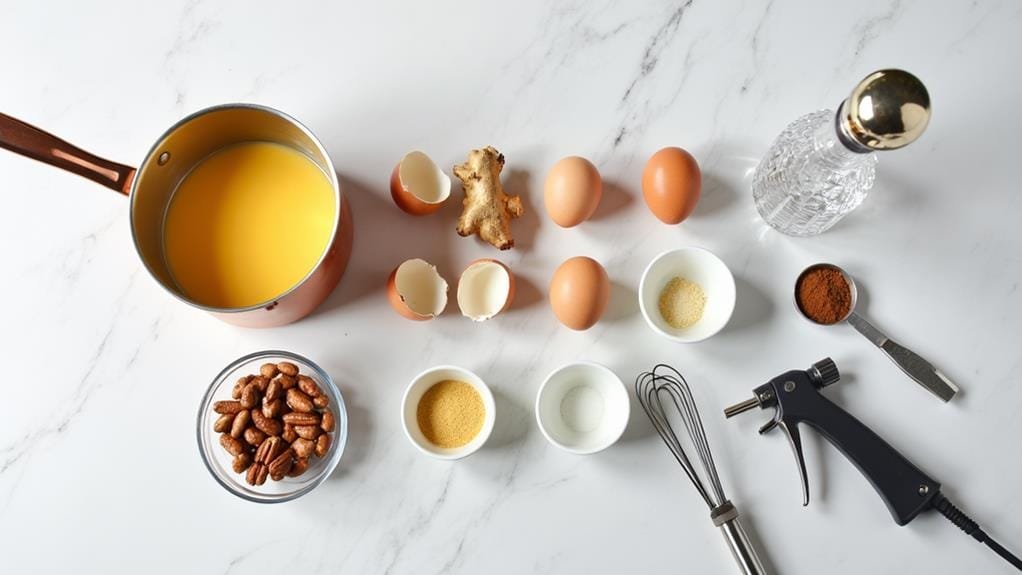 Pecan Bourbon Crème Brûlée With Ginger & Caramel 1 gather ingredients and tools