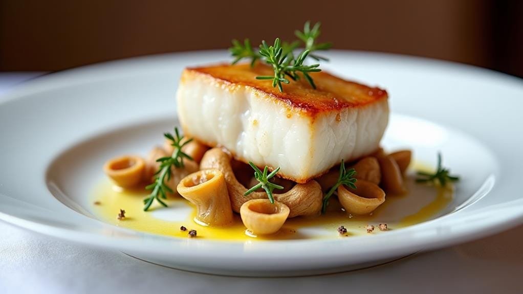 Seared Halibut With Chanterelles and Truffle Oil