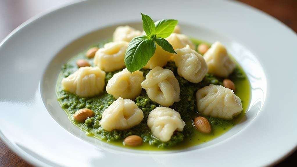 Ricotta Gnocchi With Pesto and Pine Nuts