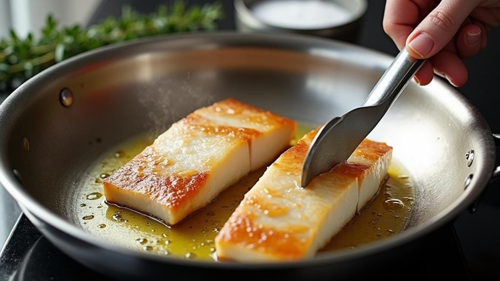 Seared Halibut With Chanterelles and Truffle Oil 1 sear halibut fillets now