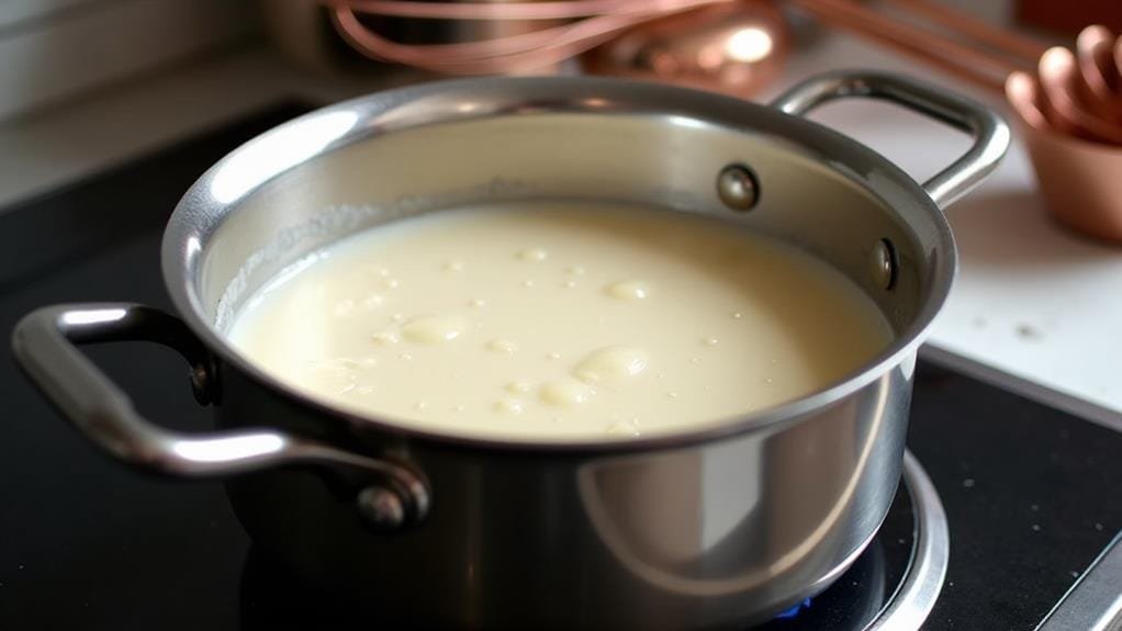 simmer heated cream gently