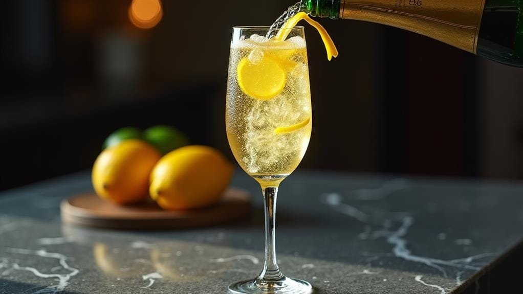add champagne and garnish