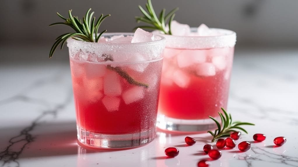 Frosted Pomegranate Fizz With Rosemary 6 add ice to glasses