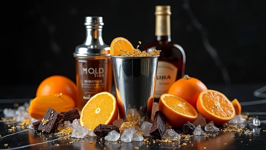Velvet Chocolate Orange Martini With Gold 5 add ingredients to shaker