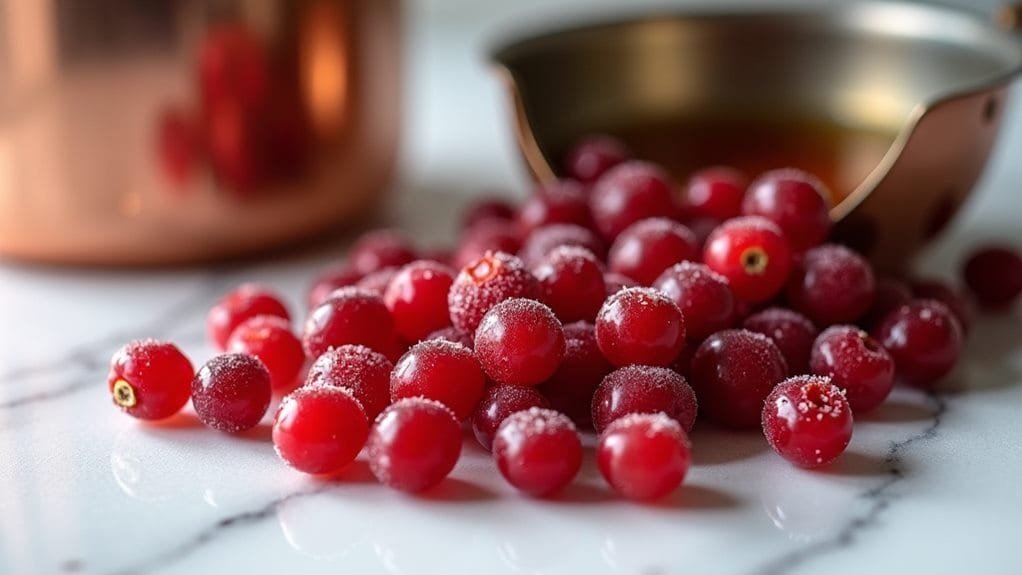 Frosted Pine Vodka With Candied Cranberries 6 coat cranberries with syrup