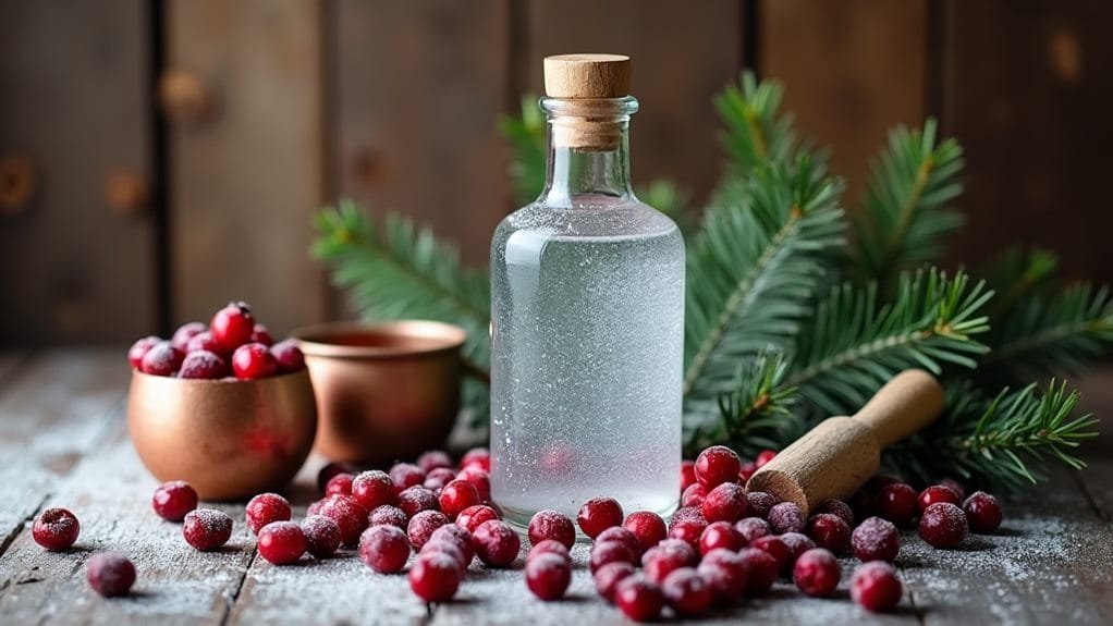 Frosted Pine Vodka With Candied Cranberries 4 collect ingredients and tools