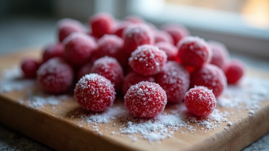 Frosted Pine Vodka With Candied Cranberries 7 cranberries coated in sugar