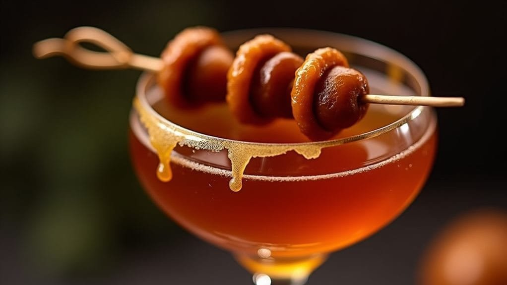 Roasted Chestnut Liqueur With Caramel Rim 8 garnish glasses with caramel