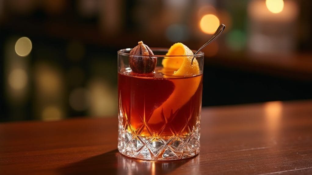 Festive Fig Manhattan With Orange Peel 6 mix bourbon with vermouth