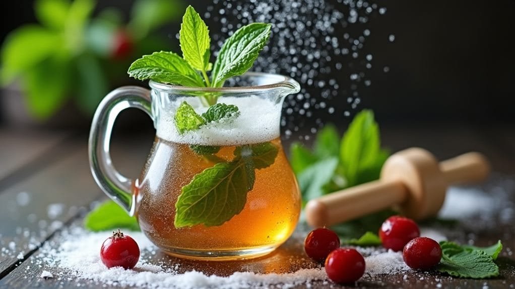 muddle mint with syrup