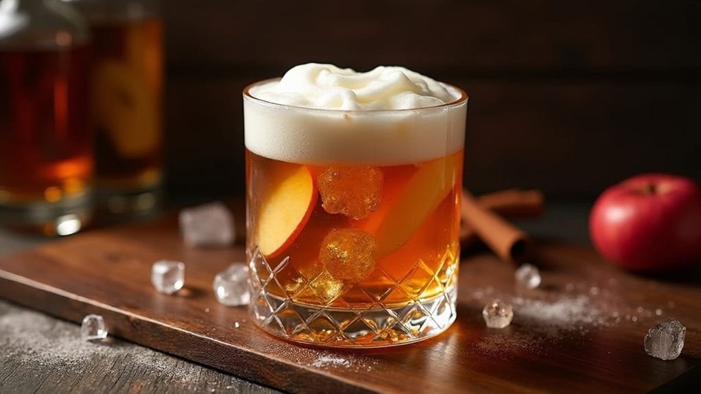 Cinnamon Apple Bourbon With Maple Foam 7 pour into serving glass