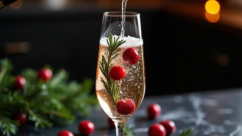 Winter Solstice Spritz With Cranberry 6 pour prosecco into glass