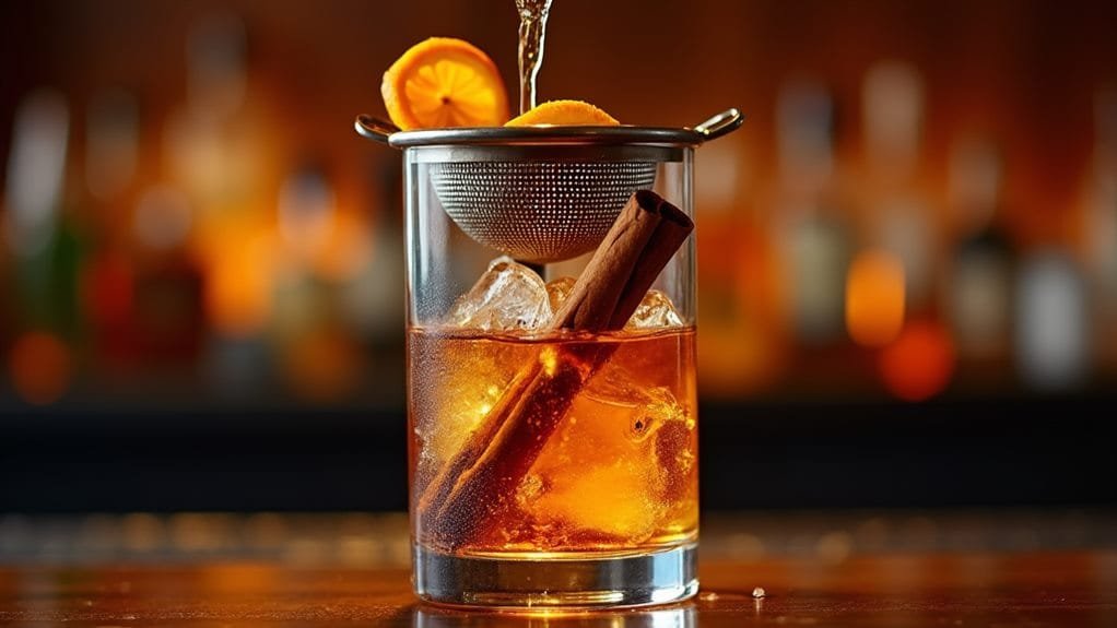 Fireside Orange Whiskey With Cinnamon 9 strain into serving glasses