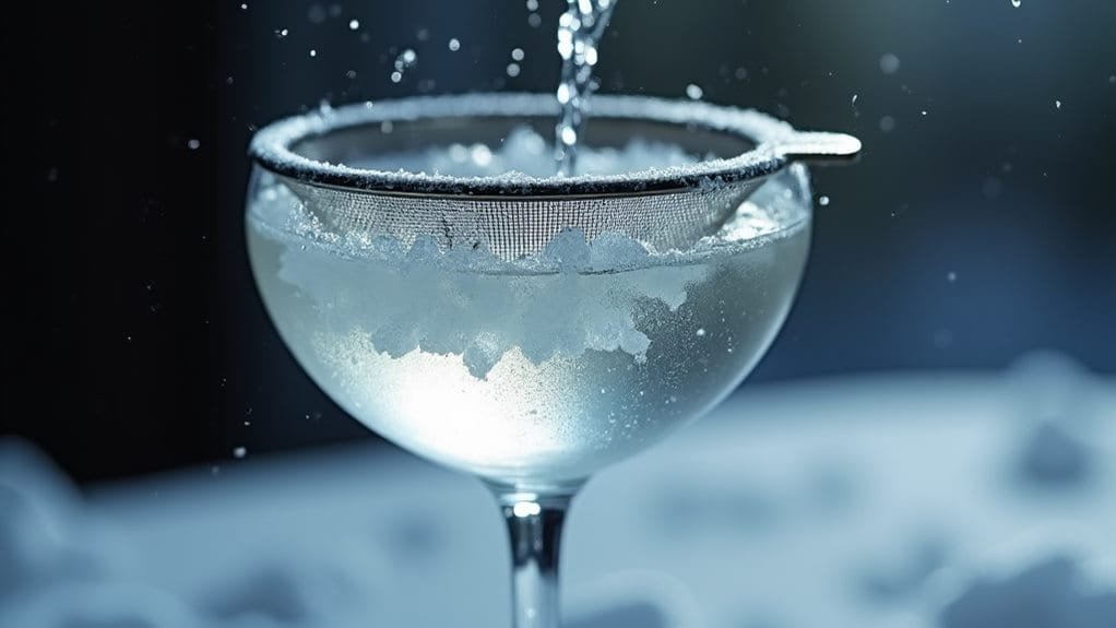 Winter Frost Gin With Silver Sugar 7 strain mixture into glass