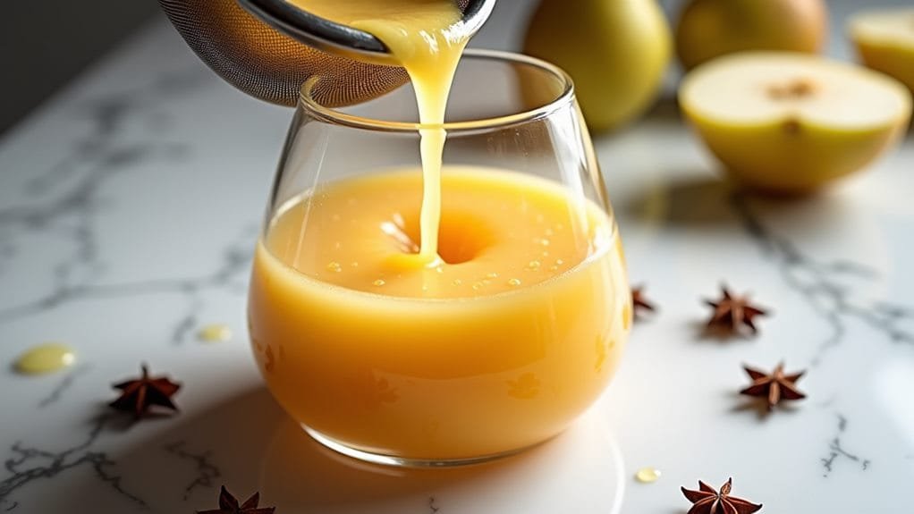 Spiced Pear Bellini With Star Anise 7 strain puree into container
