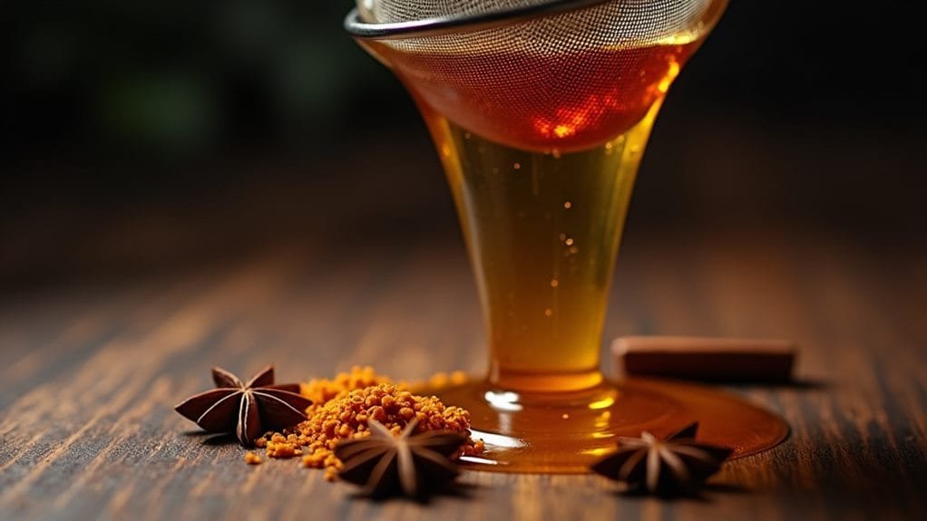 Holiday Spiced Rum With Caramel 7 strain using fine sieve